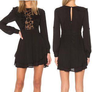 For Love & Lemons Vivi Embroidery Sequin Ruffle Mini Dress in Black Size XS